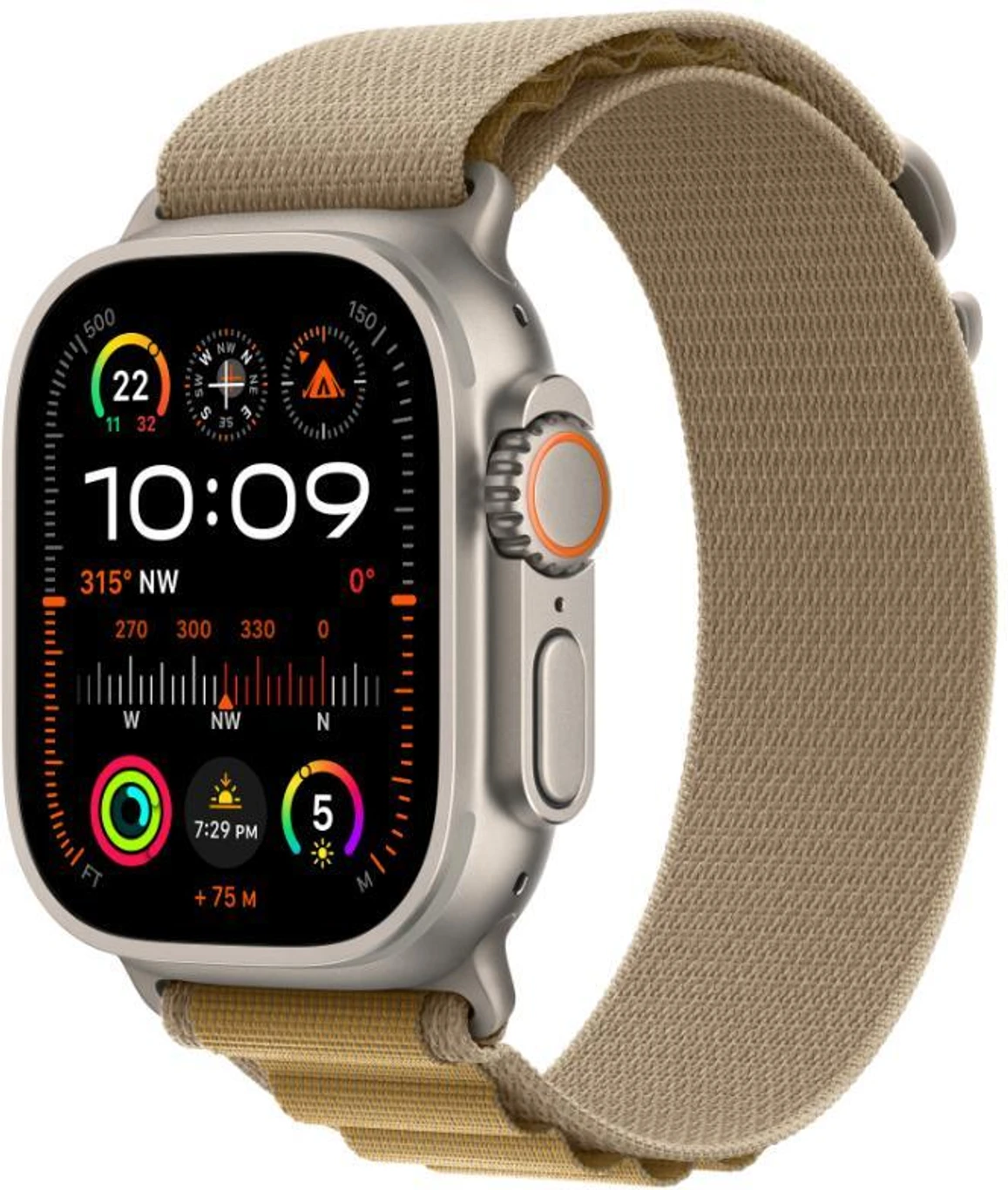 Apple Watch Ultra 2 GPS + Cellular 49mm Natural Titanium with Tan Alpine Loop - S (Tan Alpine Strap, Free Size)